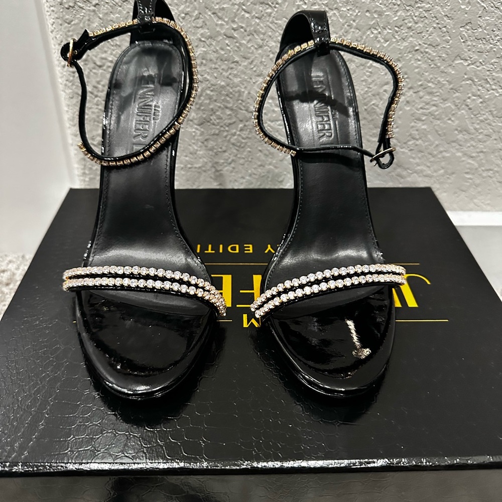 Luxurious Black Heels with Rhinestone Straps